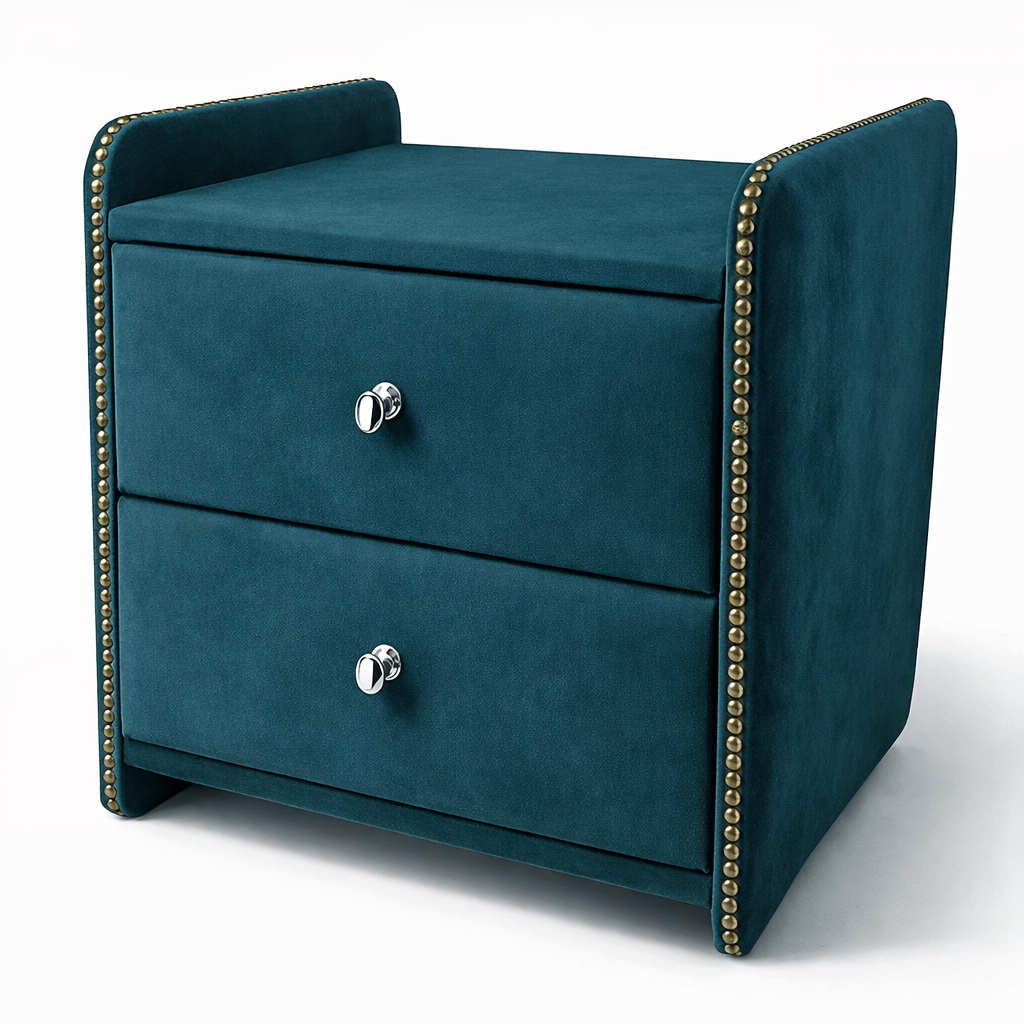 Noční stolek Chester - Tmavě petrolejový samet