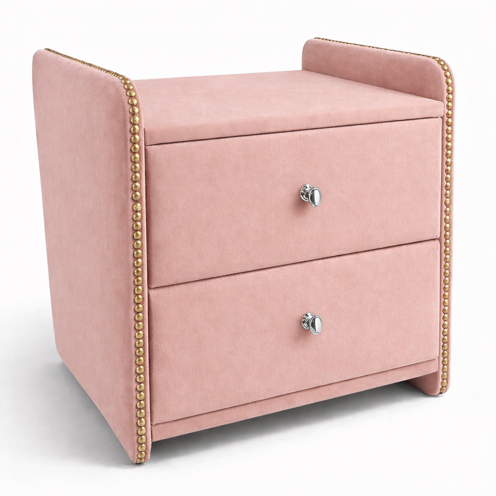 Noční stolek Chester - Pudrově růžový samet