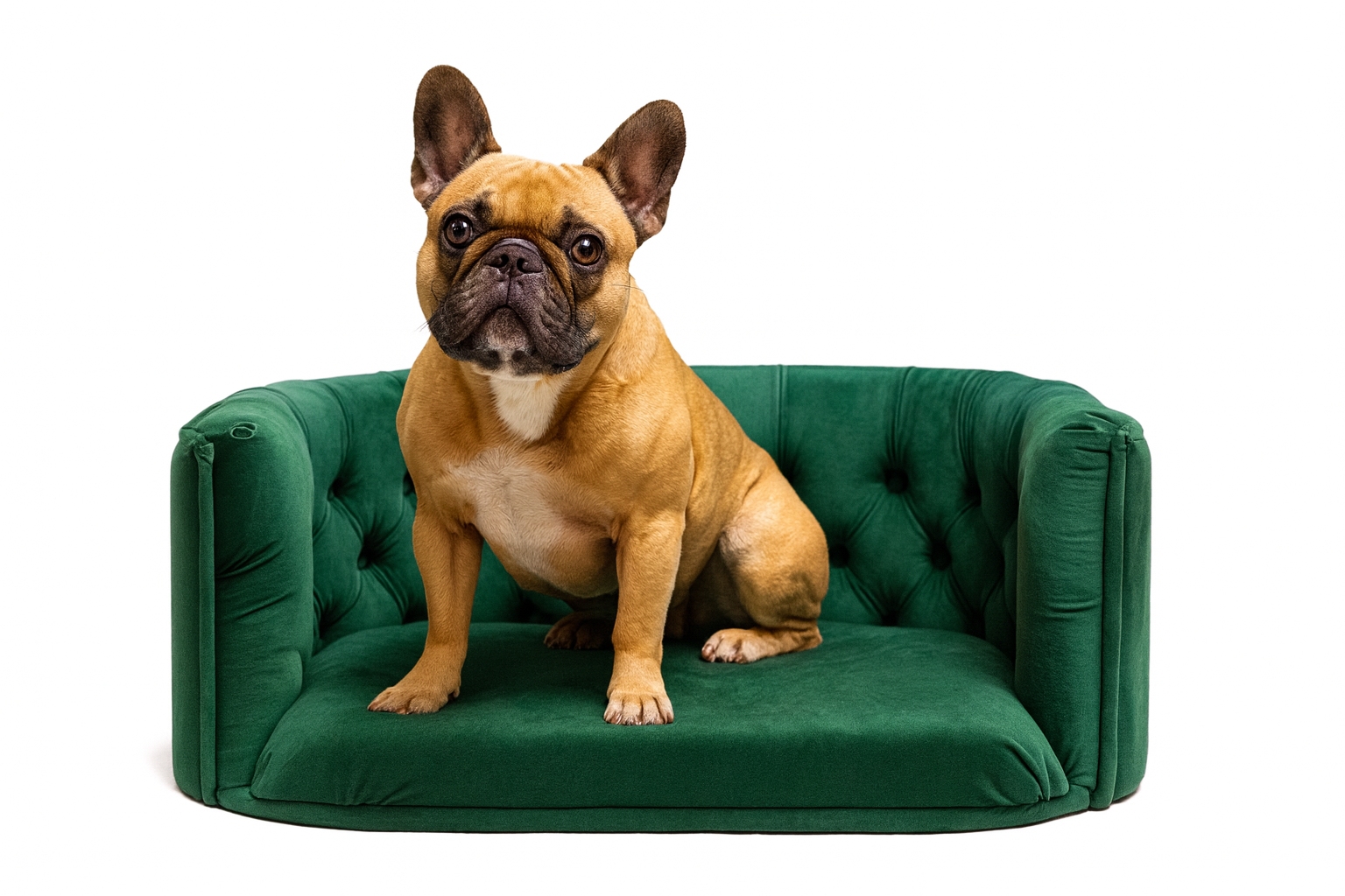 Chesterfield pelíšek pro střední psy – Tmavě zelený samet