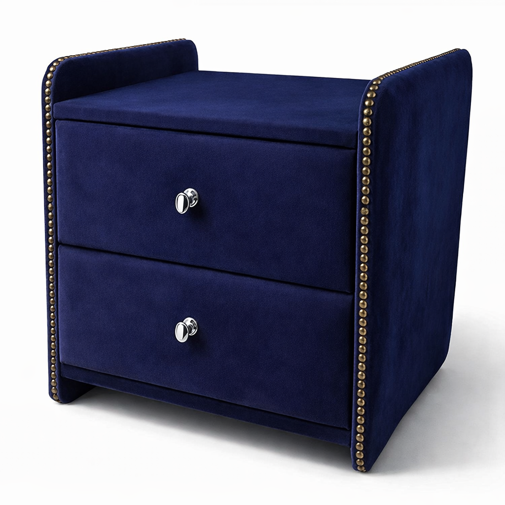Noční stolek Chester - Tmavě modrý samet