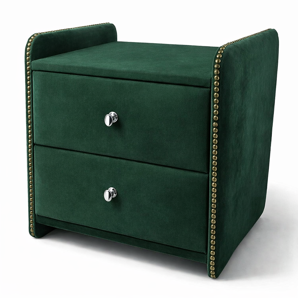 Noční stolek Chester - Tmavě zelený samet