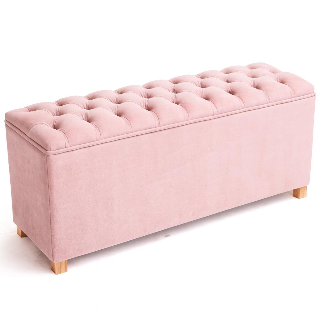 Čalouněná lavice Chester • Pudrově růžový samet