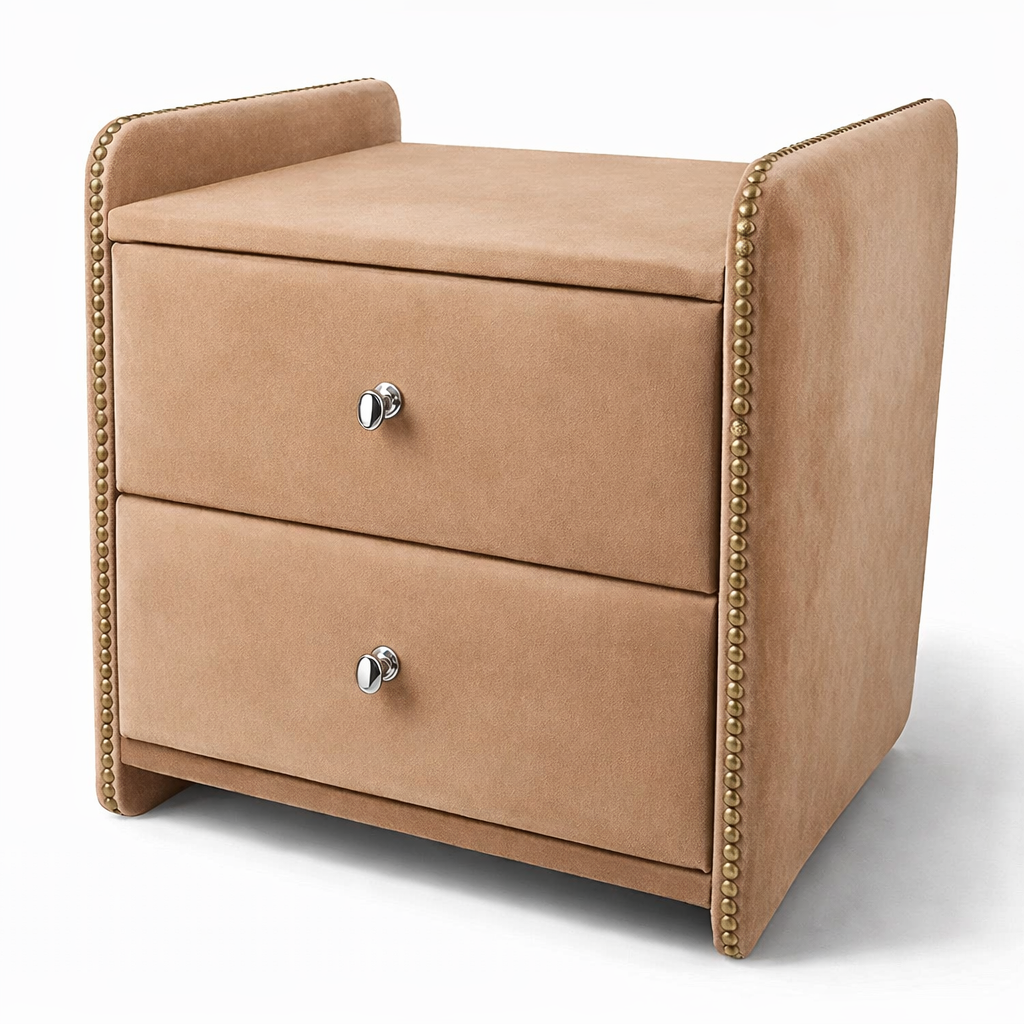 Noční stolek Chester - Světle hnědý samet