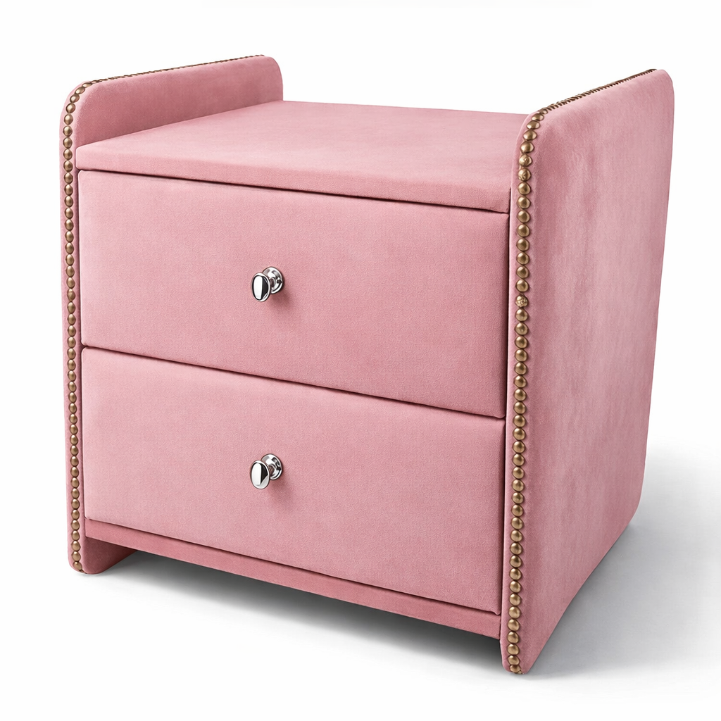 Noční stolek Chester - Pudrově růžový samet